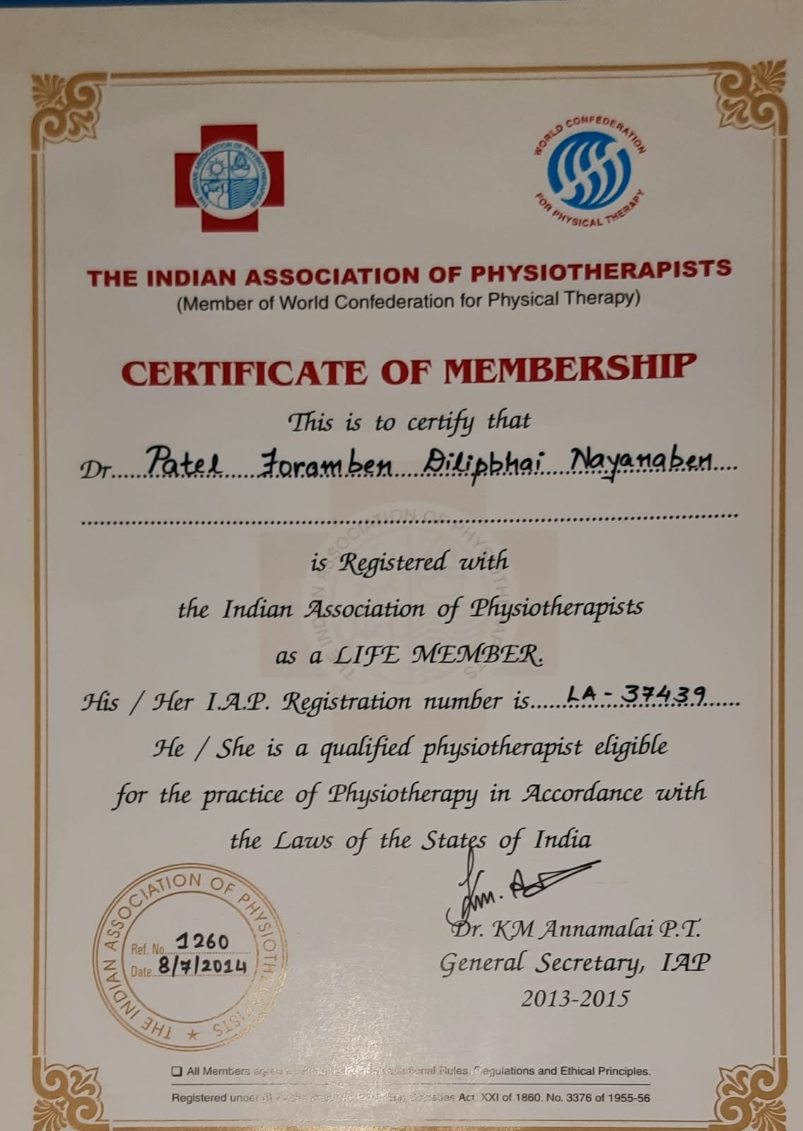 Certificate of Membership & Registration — IAP
